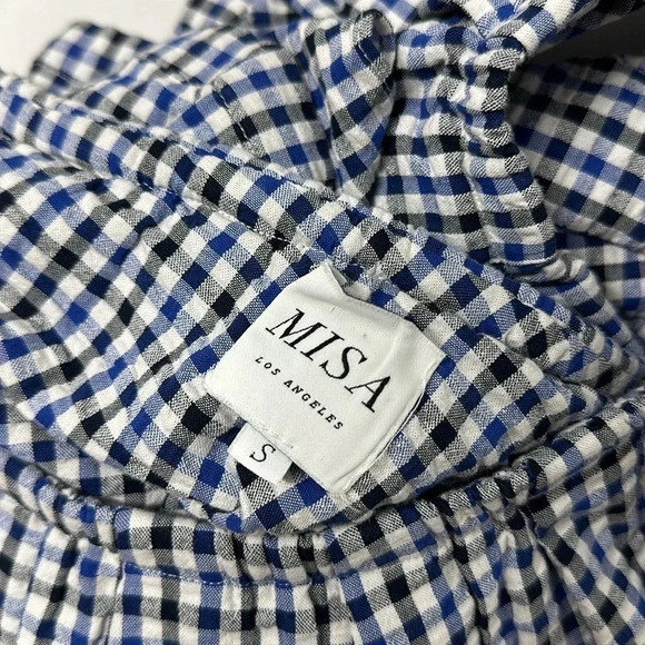 Misa Blouse One Shoulder Top Ruffled Blouse Gingham Plaid  Blue White Size Small - Picture 9 of 10